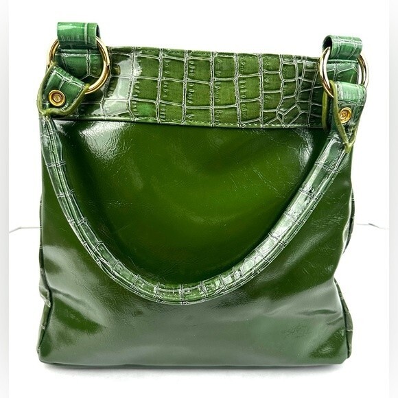 IMAN Green Embossed Crocodile Print with Gold Hardware Shoulder Bag NWOT - Picture 2 of 11